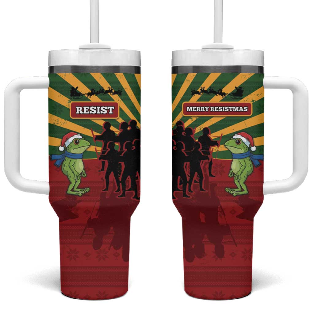 Merry Resistmas Tumbler With Handle Resist Portland Frog - Wonder Print Shop