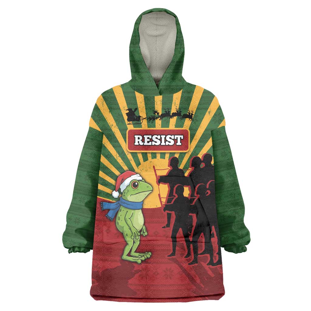 Merry Resistmas Wearable Blanket Hoodie Resist Portland Frog - Wonder Print Shop