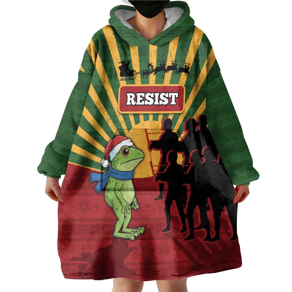 Merry Resistmas Wearable Blanket Hoodie Resist Portland Frog - Wonder Print Shop