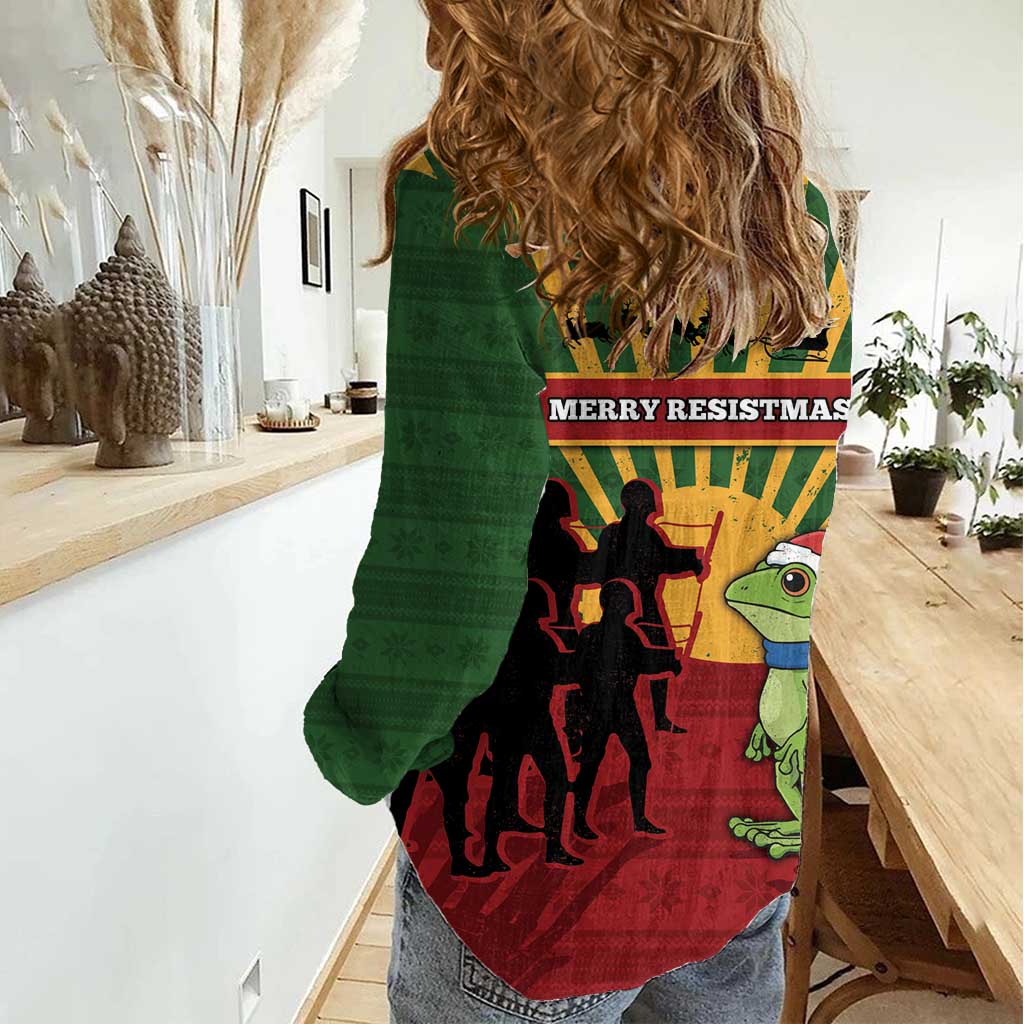 Merry Resistmas Women Casual Shirt Resist Portland Frog - Wonder Print Shop
