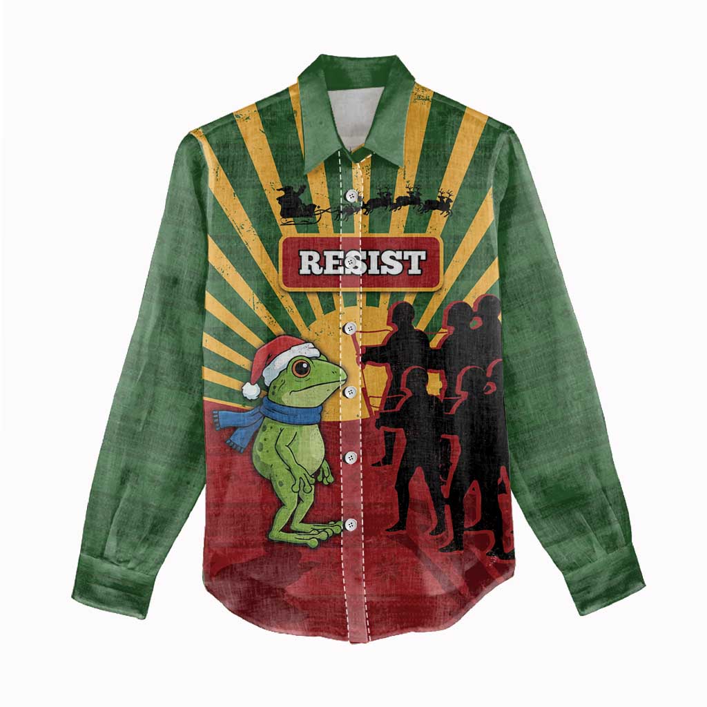 Merry Resistmas Women Casual Shirt Resist Portland Frog - Wonder Print Shop