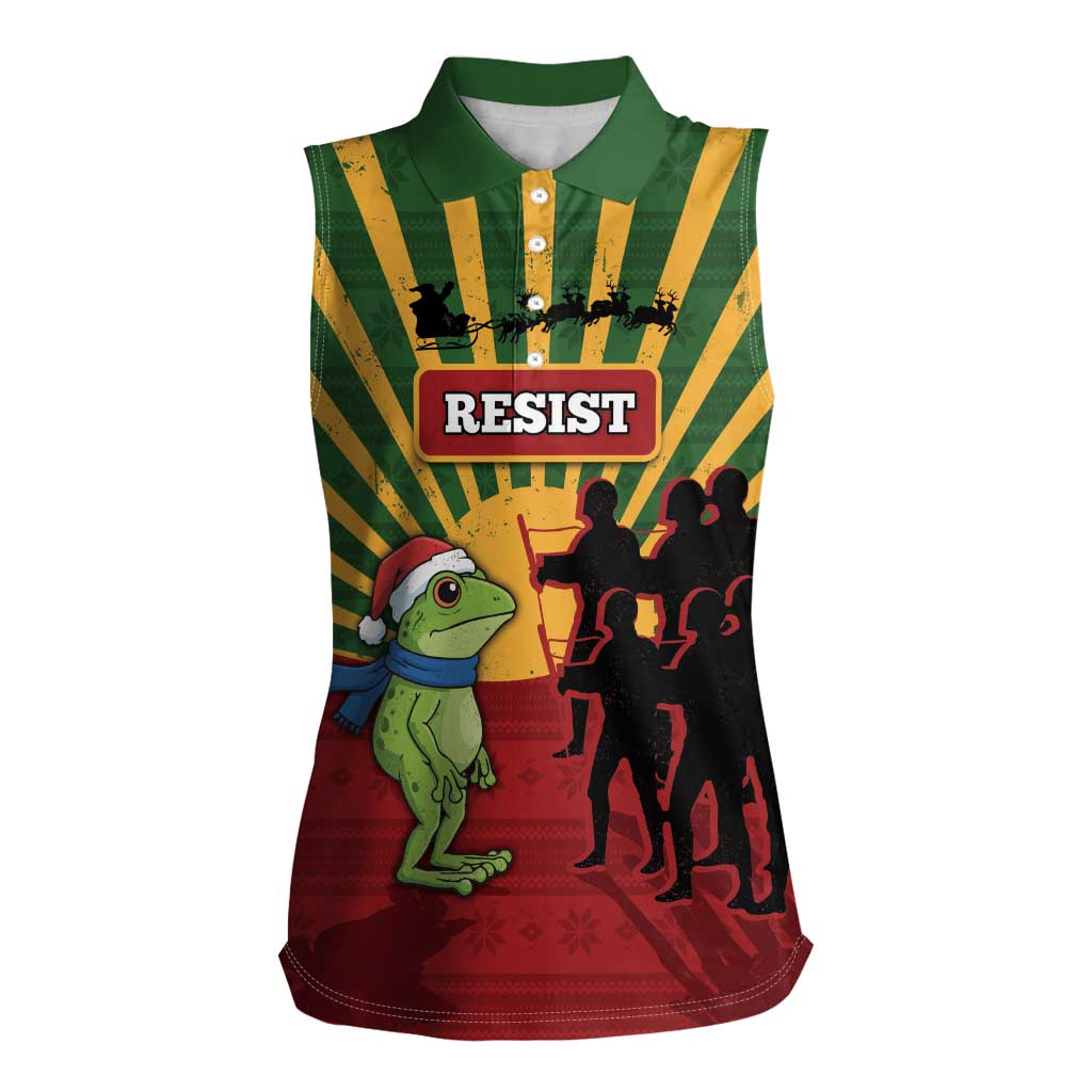 Merry Resistmas Women Sleeveless Polo Shirt Resist Portland Frog - Wonder Print Shop