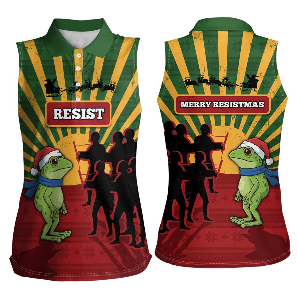 Merry Resistmas Women Sleeveless Polo Shirt Resist Portland Frog - Wonder Print Shop