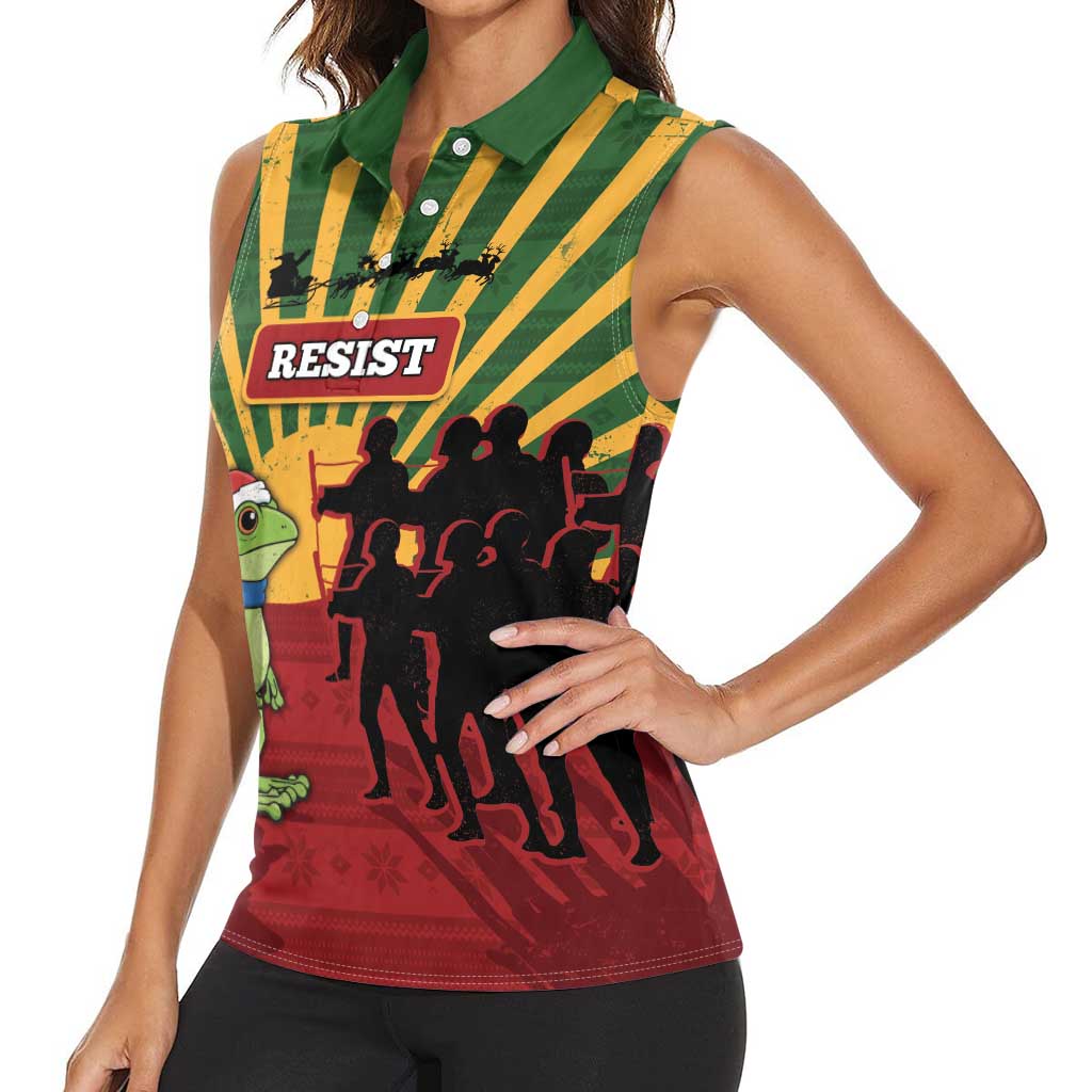 Merry Resistmas Women Sleeveless Polo Shirt Resist Portland Frog - Wonder Print Shop