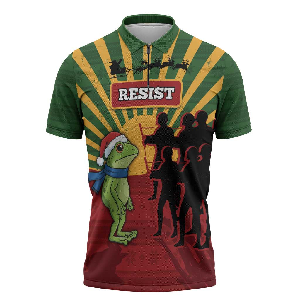 Merry Resistmas Zipper Polo Shirt Resist Portland Frog - Wonder Print Shop