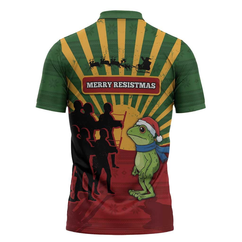 Merry Resistmas Zipper Polo Shirt Resist Portland Frog - Wonder Print Shop