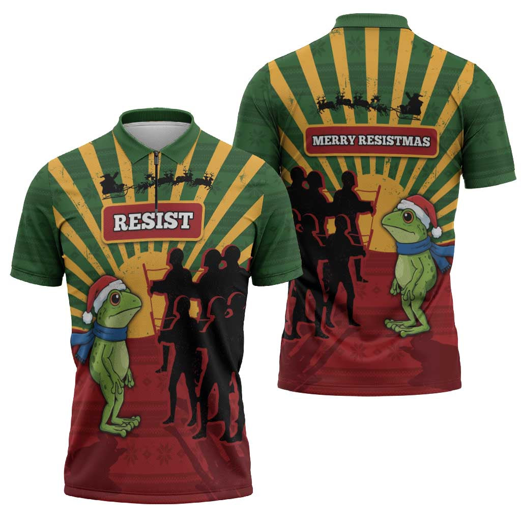 Merry Resistmas Zipper Polo Shirt Resist Portland Frog - Wonder Print Shop