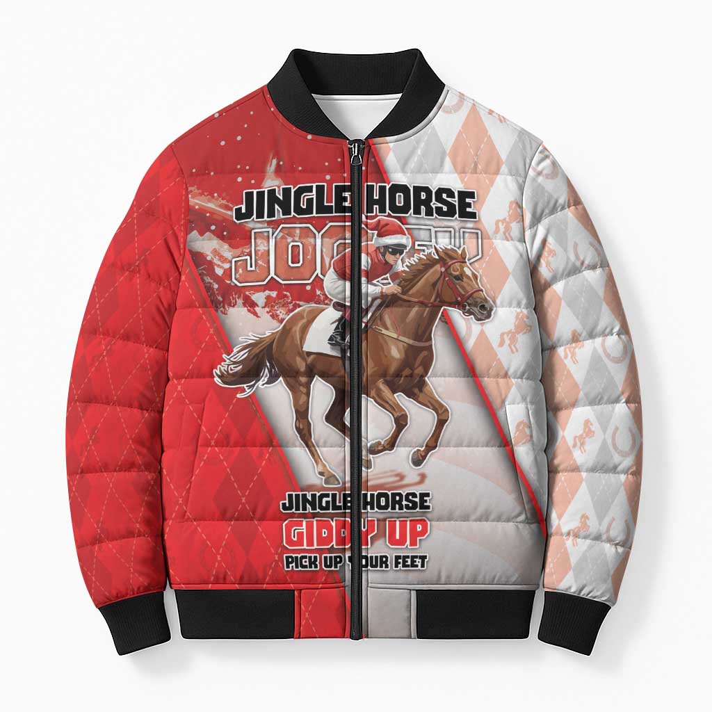 Horse Racing Christmas Bomber Puffer Jacket Giddy Up Pick Up Your Feet - Wonder Print Shop