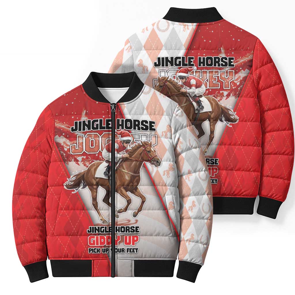 Horse Racing Christmas Bomber Puffer Jacket Giddy Up Pick Up Your Feet - Wonder Print Shop