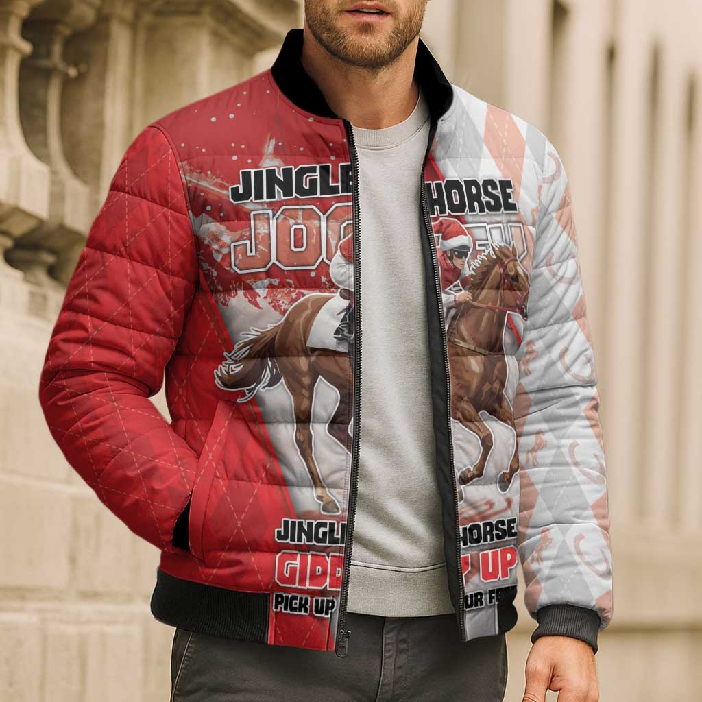 Horse Racing Christmas Bomber Puffer Jacket Giddy Up Pick Up Your Feet - Wonder Print Shop