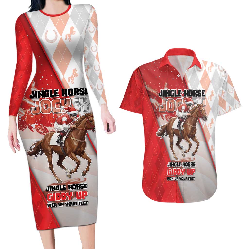 Horse Racing Christmas Couples Matching Long Sleeve Bodycon Dress and Hawaiian Shirt Giddy Up Pick Up Your Feet - Wonder Print Shop