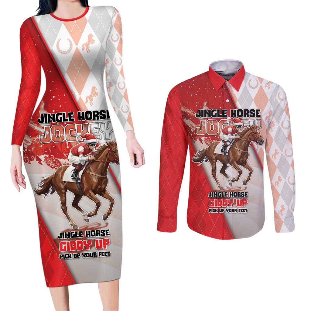 Horse Racing Christmas Couples Matching Long Sleeve Bodycon Dress and Long Sleeve Button Shirt Giddy Up Pick Up Your Feet - Wonder Print Shop