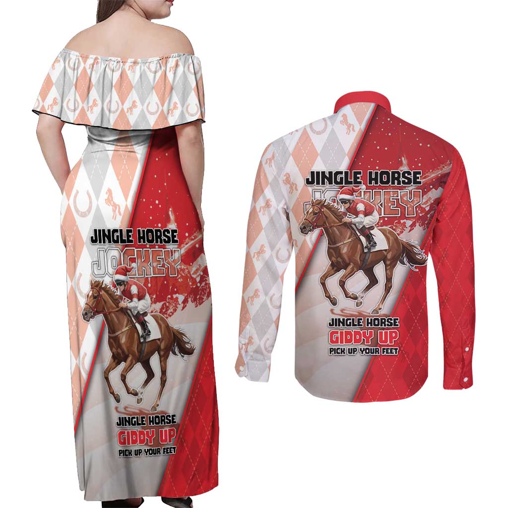 Horse Racing Christmas Couples Matching Off Shoulder Maxi Dress and Long Sleeve Button Shirt Giddy Up Pick Up Your Feet - Wonder Print Shop