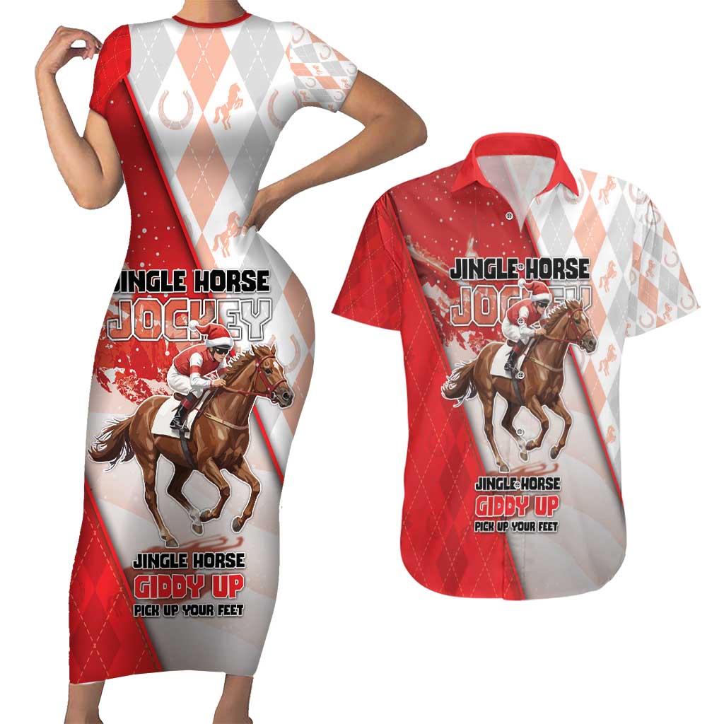 Horse Racing Christmas Couples Matching Short Sleeve Bodycon Dress and Hawaiian Shirt Giddy Up Pick Up Your Feet - Wonder Print Shop