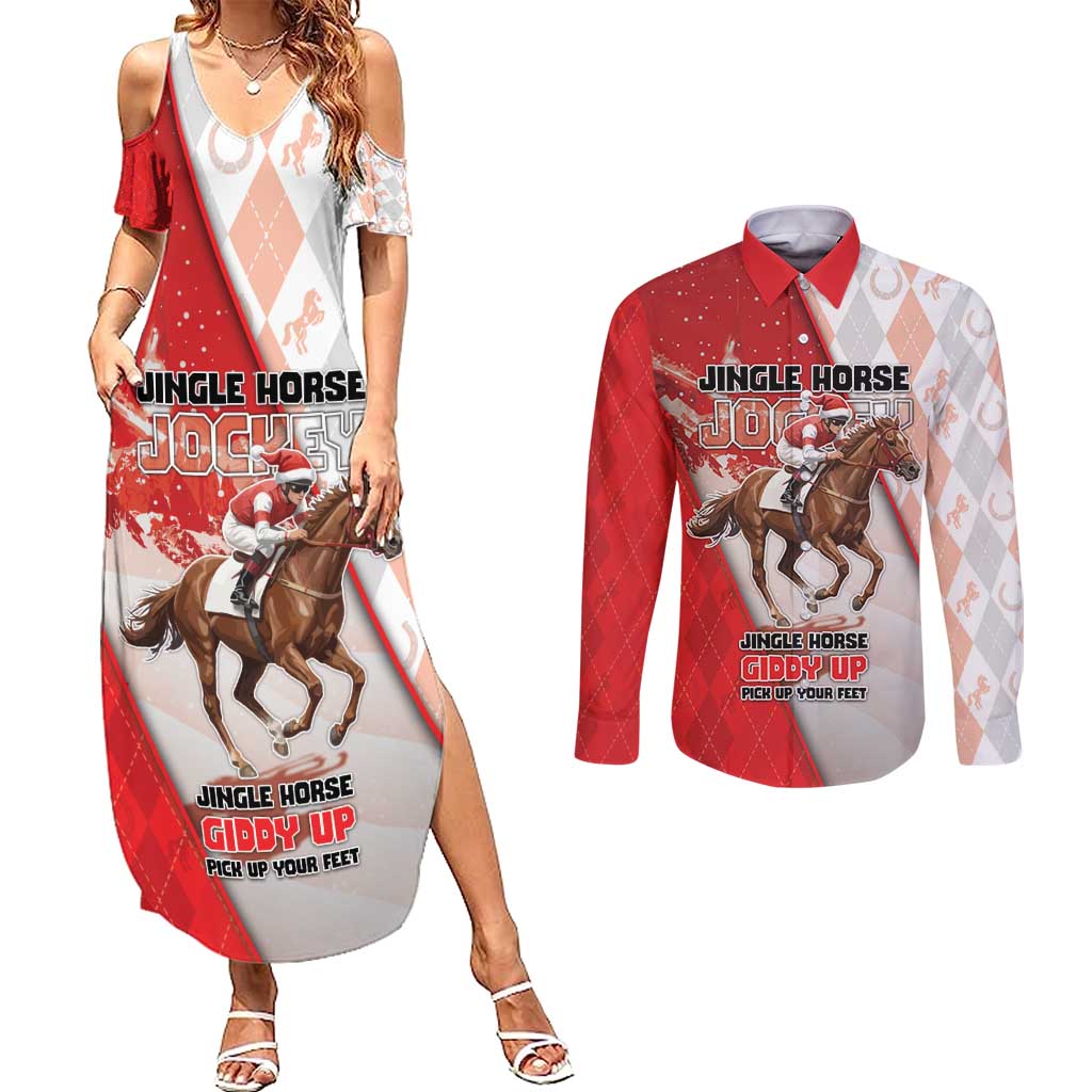 Horse Racing Christmas Couples Matching Summer Maxi Dress and Long Sleeve Button Shirt Giddy Up Pick Up Your Feet - Wonder Print Shop