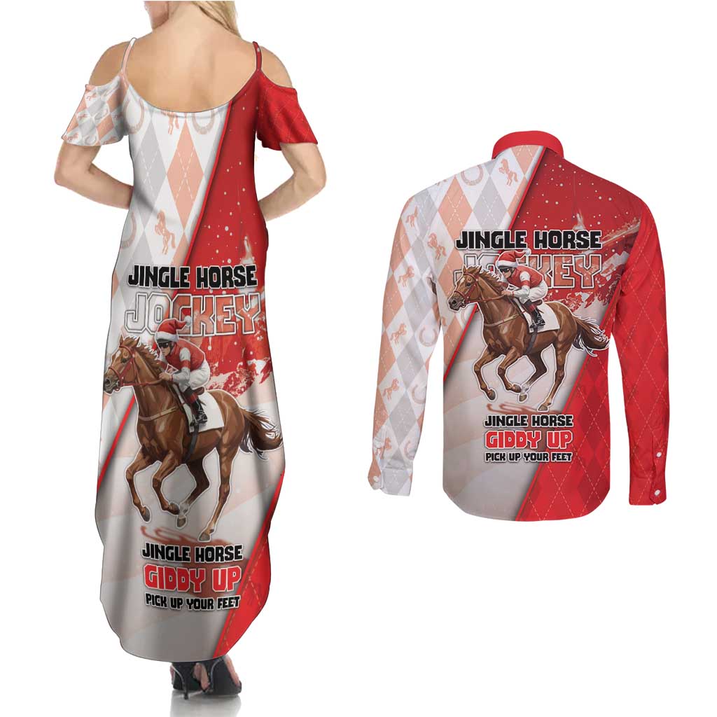 Horse Racing Christmas Couples Matching Summer Maxi Dress and Long Sleeve Button Shirt Giddy Up Pick Up Your Feet - Wonder Print Shop
