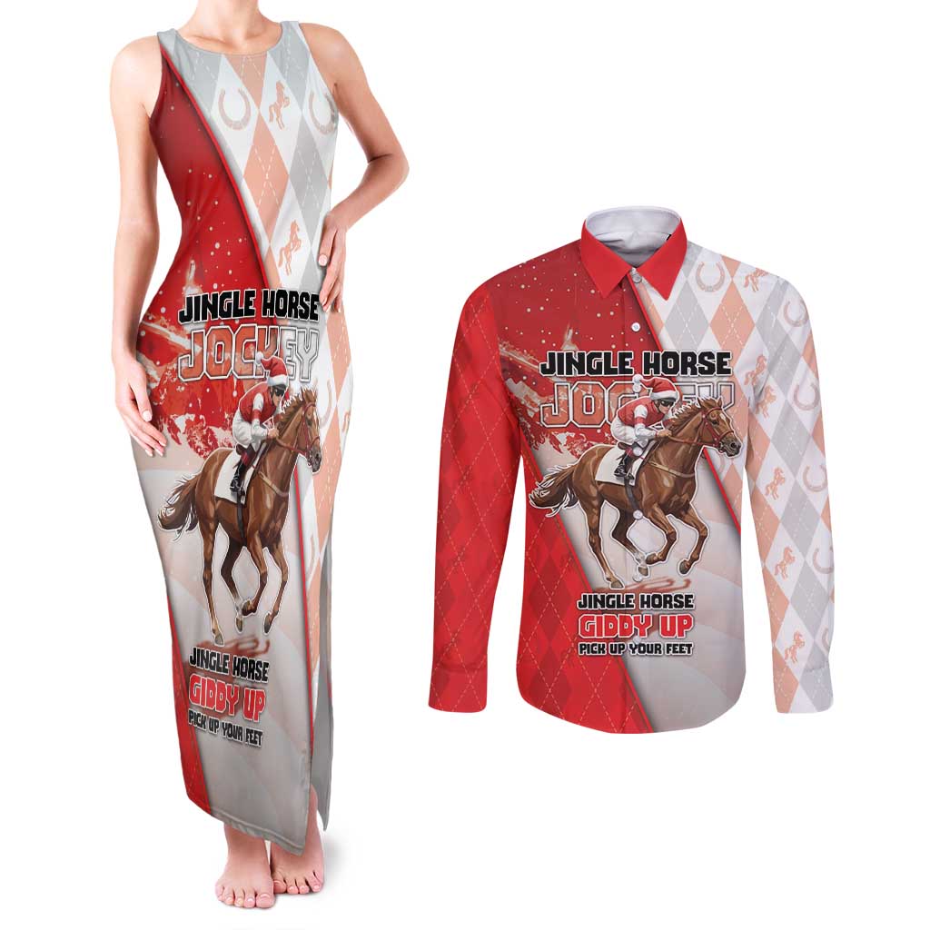 Horse Racing Christmas Couples Matching Tank Maxi Dress and Long Sleeve Button Shirt Giddy Up Pick Up Your Feet - Wonder Print Shop