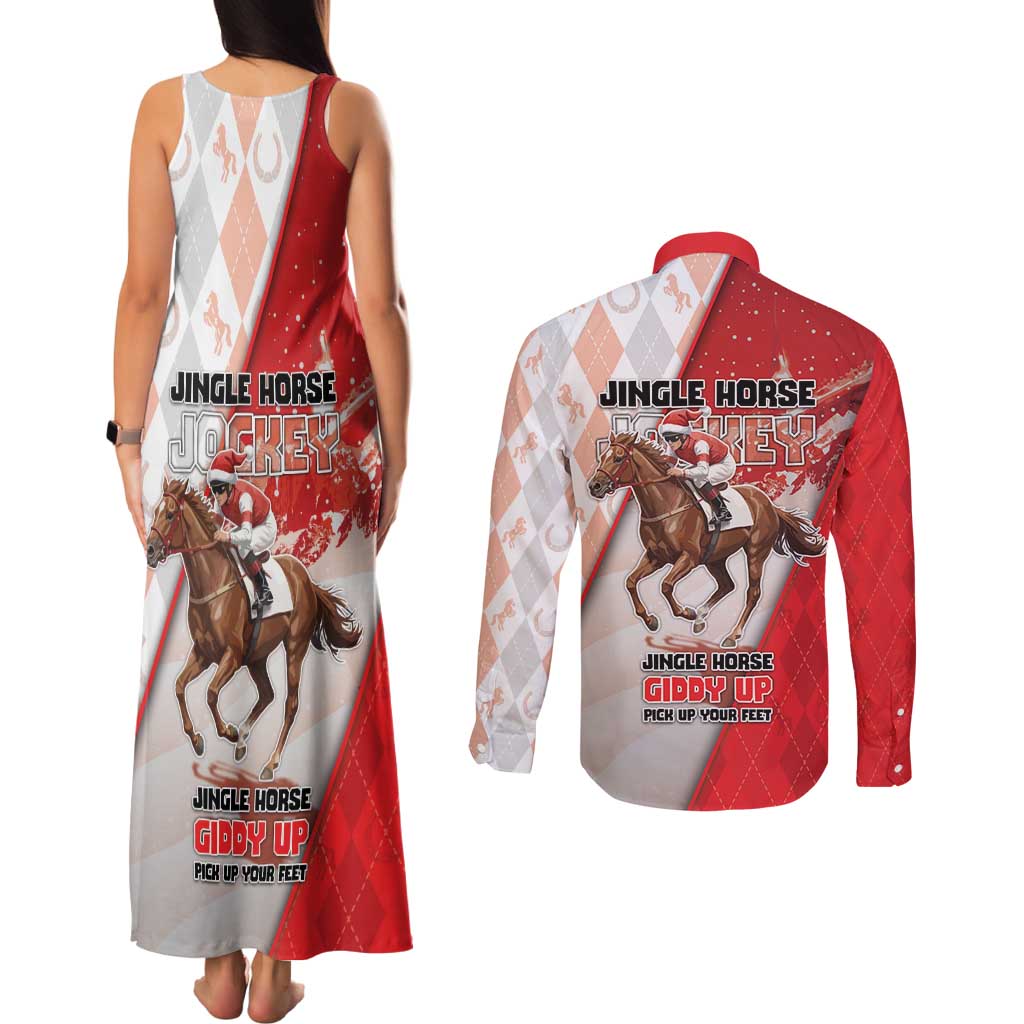 Horse Racing Christmas Couples Matching Tank Maxi Dress and Long Sleeve Button Shirt Giddy Up Pick Up Your Feet - Wonder Print Shop