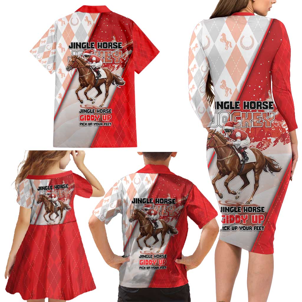 Horse Racing Christmas Family Matching Long Sleeve Bodycon Dress and Hawaiian Shirt Giddy Up Pick Up Your Feet - Wonder Print Shop
