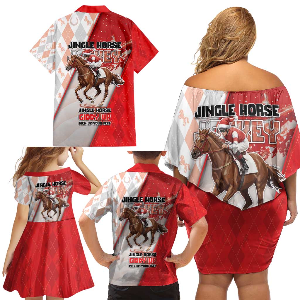 Horse Racing Christmas Family Matching Off Shoulder Short Dress and Hawaiian Shirt Giddy Up Pick Up Your Feet - Wonder Print Shop