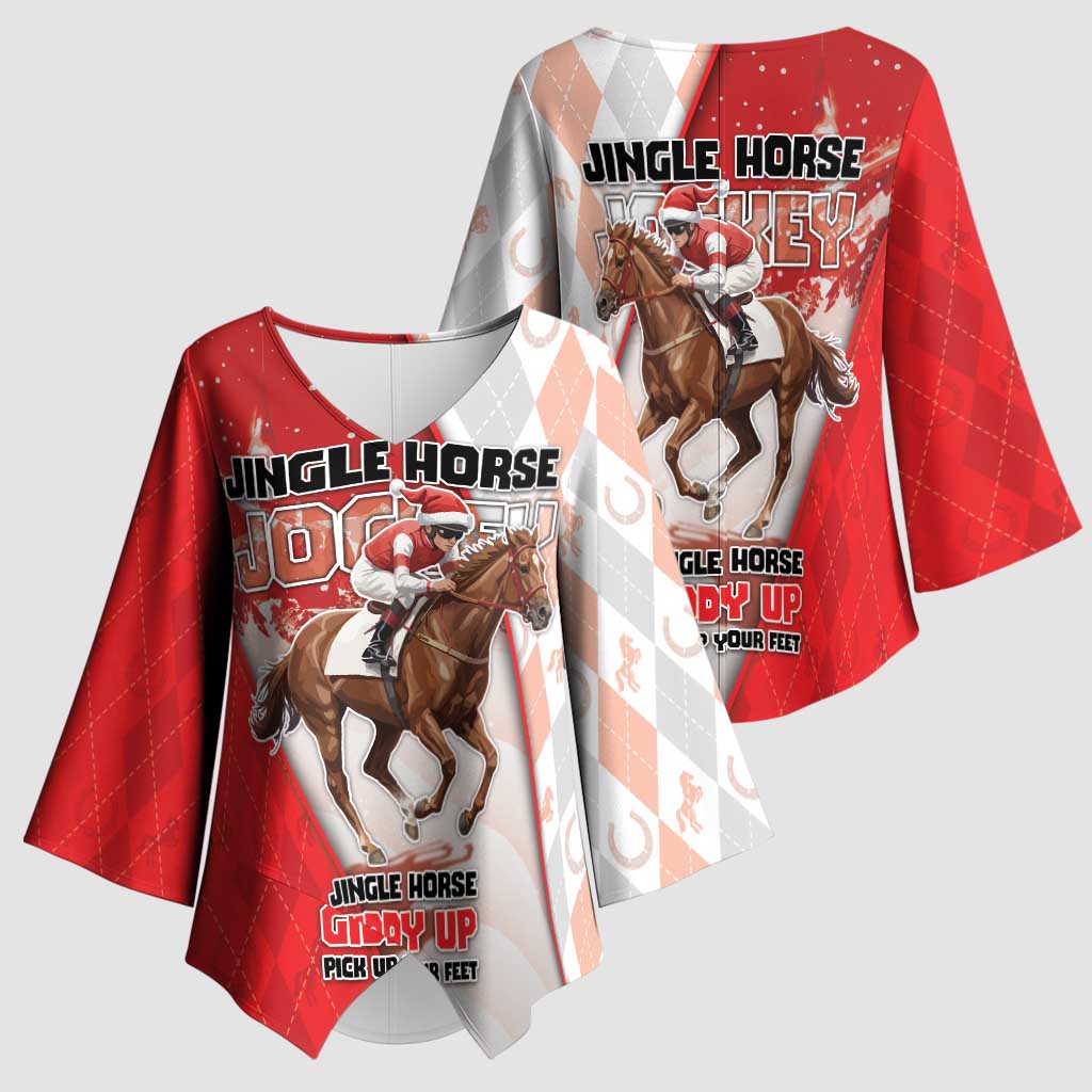 Horse Racing Christmas Kimono Sleeve Blouse Giddy Up Pick Up Your Feet - Wonder Print Shop