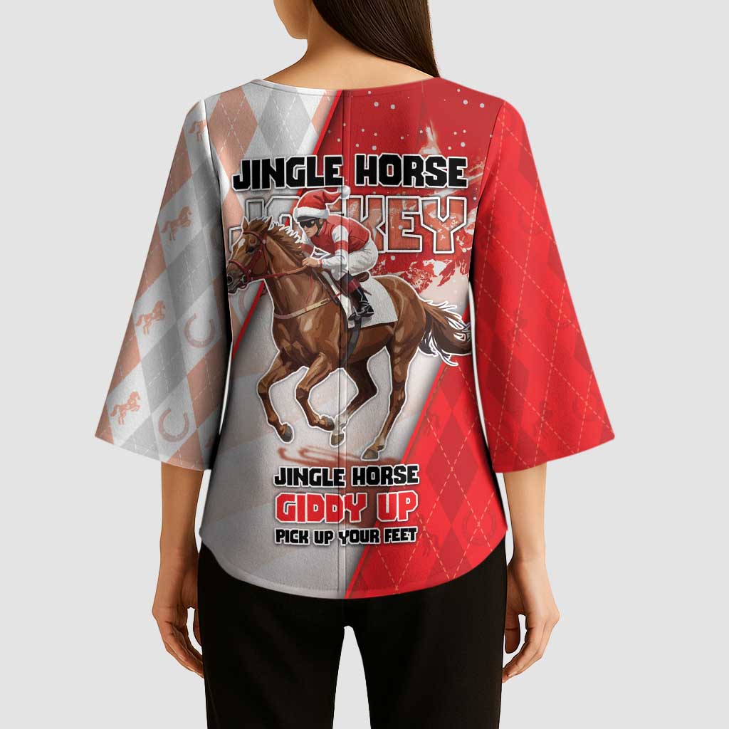 Horse Racing Christmas Kimono Sleeve Blouse Giddy Up Pick Up Your Feet - Wonder Print Shop