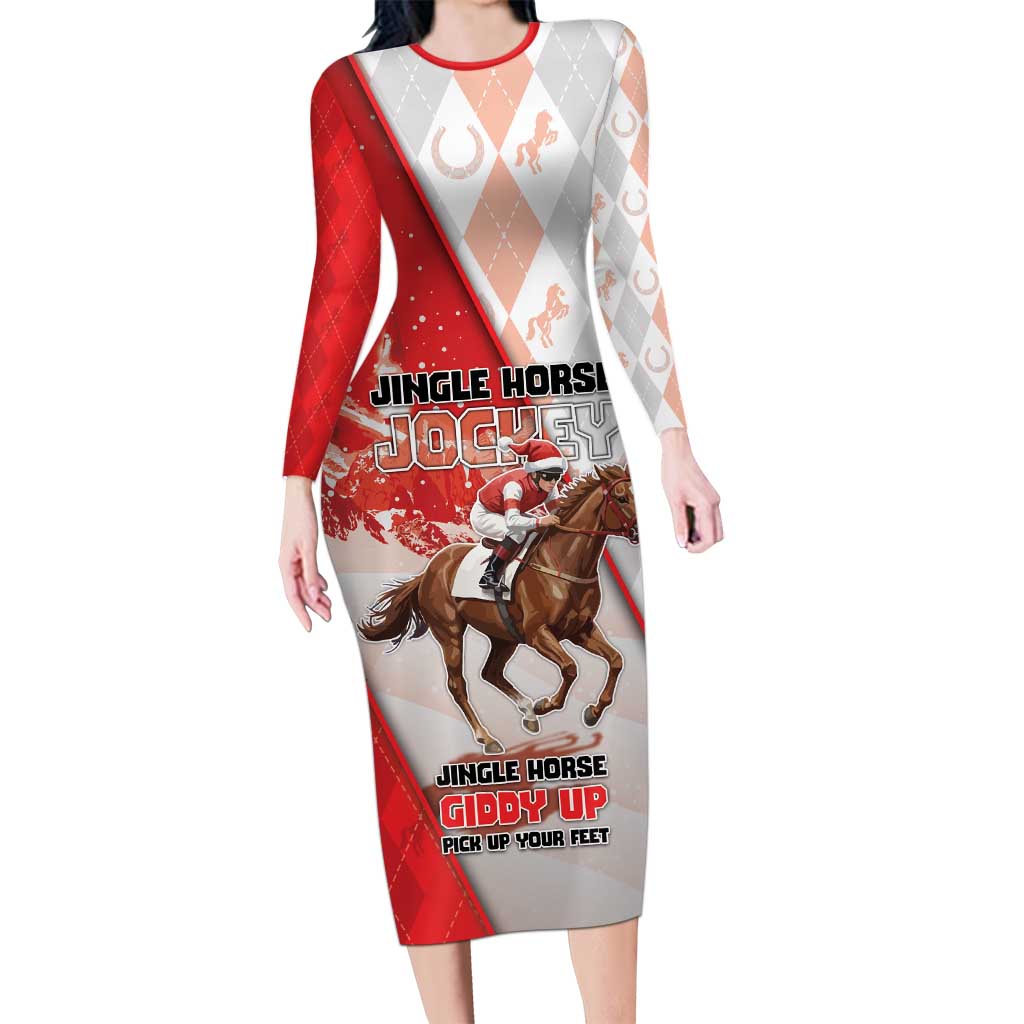 Horse Racing Christmas Long Sleeve Bodycon Dress Giddy Up Pick Up Your Feet - Wonder Print Shop
