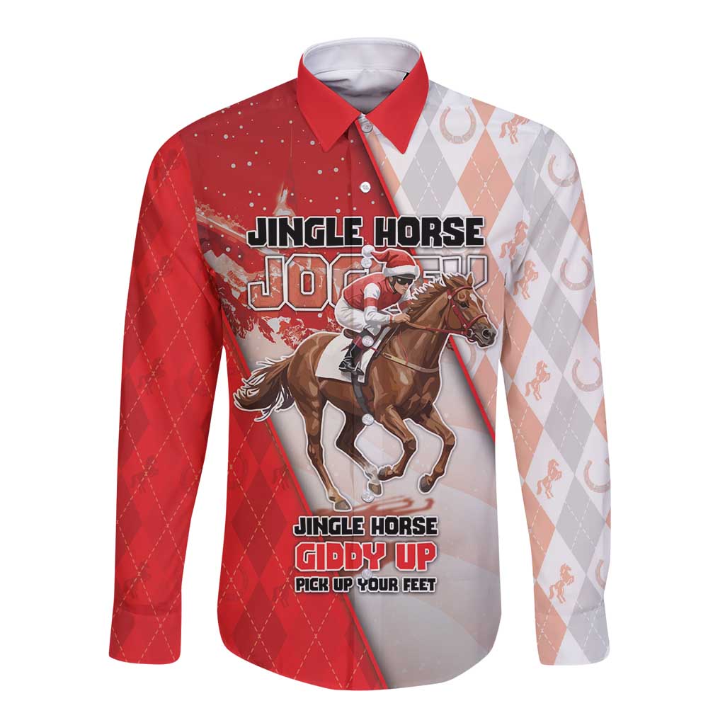 Horse Racing Christmas Long Sleeve Button Shirt Giddy Up Pick Up Your Feet - Wonder Print Shop