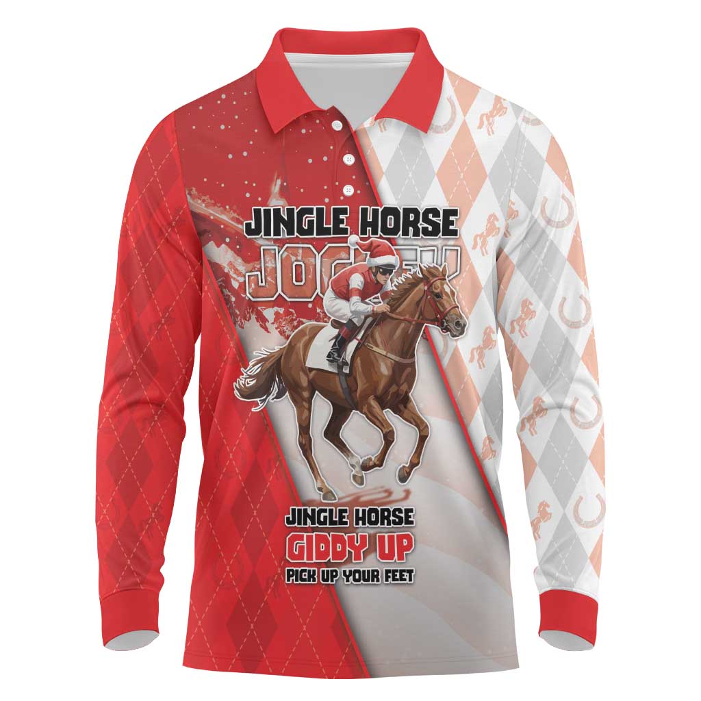 Horse Racing Christmas Long Sleeve Polo Shirt Giddy Up Pick Up Your Feet - Wonder Print Shop