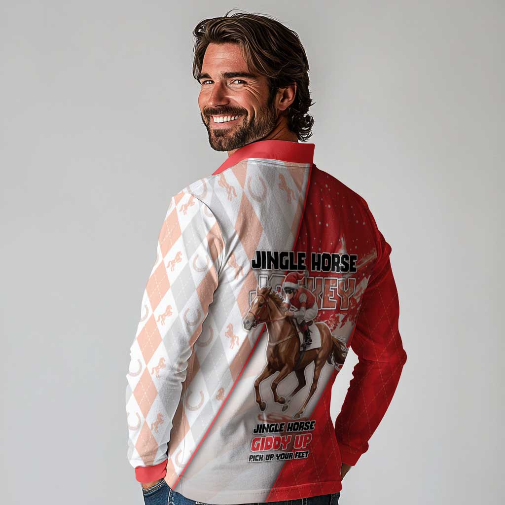 Horse Racing Christmas Long Sleeve Polo Shirt Giddy Up Pick Up Your Feet - Wonder Print Shop