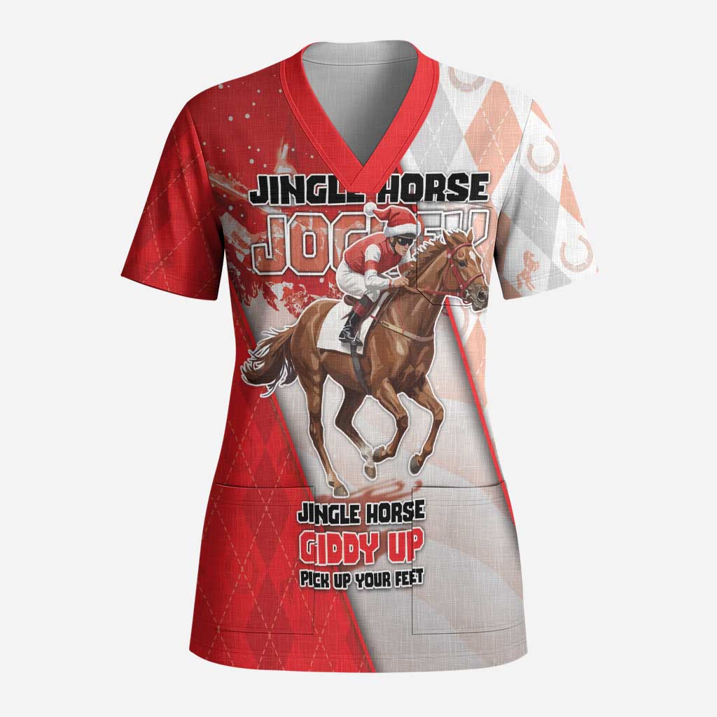 Horse Racing Christmas Scrub Top Giddy Up Pick Up Your Feet - Wonder Print Shop