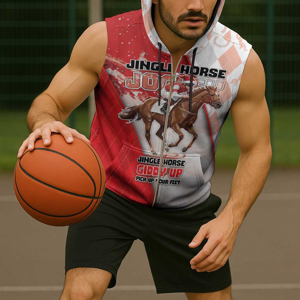 Horse Racing Christmas Sleeveless Zip Hoodie Giddy Up Pick Up Your Feet - Wonder Print Shop