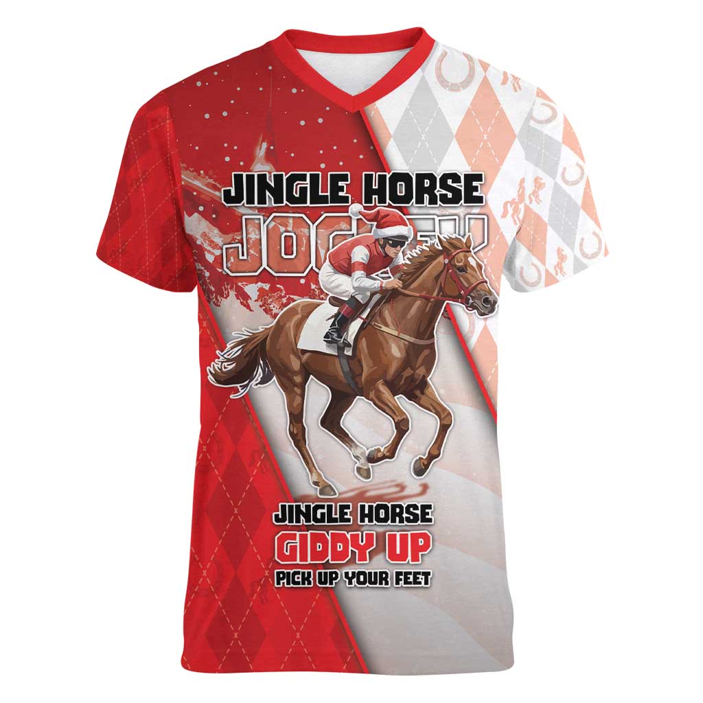 Horse Racing Christmas Women V-Neck T-Shirt Giddy Up Pick Up Your Feet - Wonder Print Shop