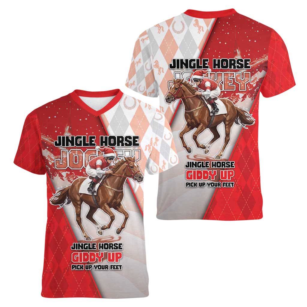 Horse Racing Christmas Women V-Neck T-Shirt Giddy Up Pick Up Your Feet - Wonder Print Shop