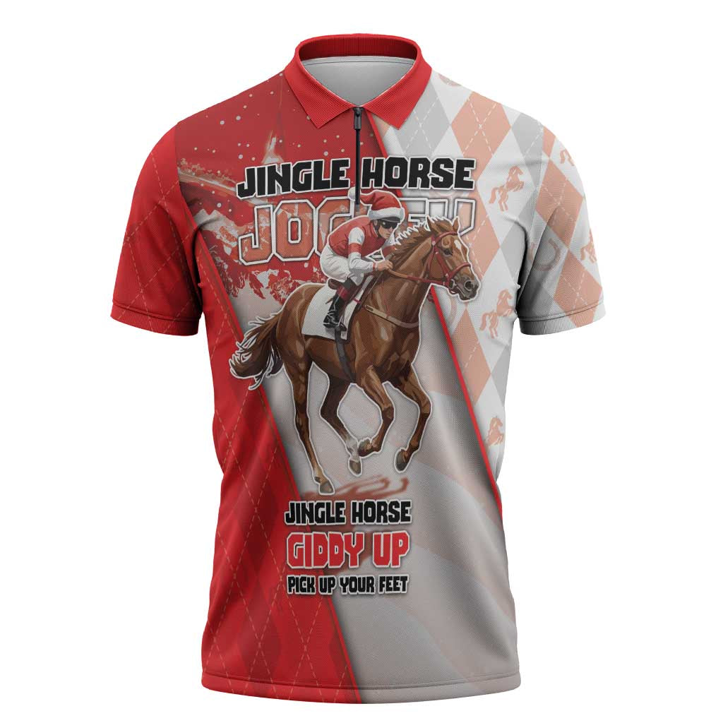 Horse Racing Christmas Zipper Polo Shirt Giddy Up Pick Up Your Feet - Wonder Print Shop