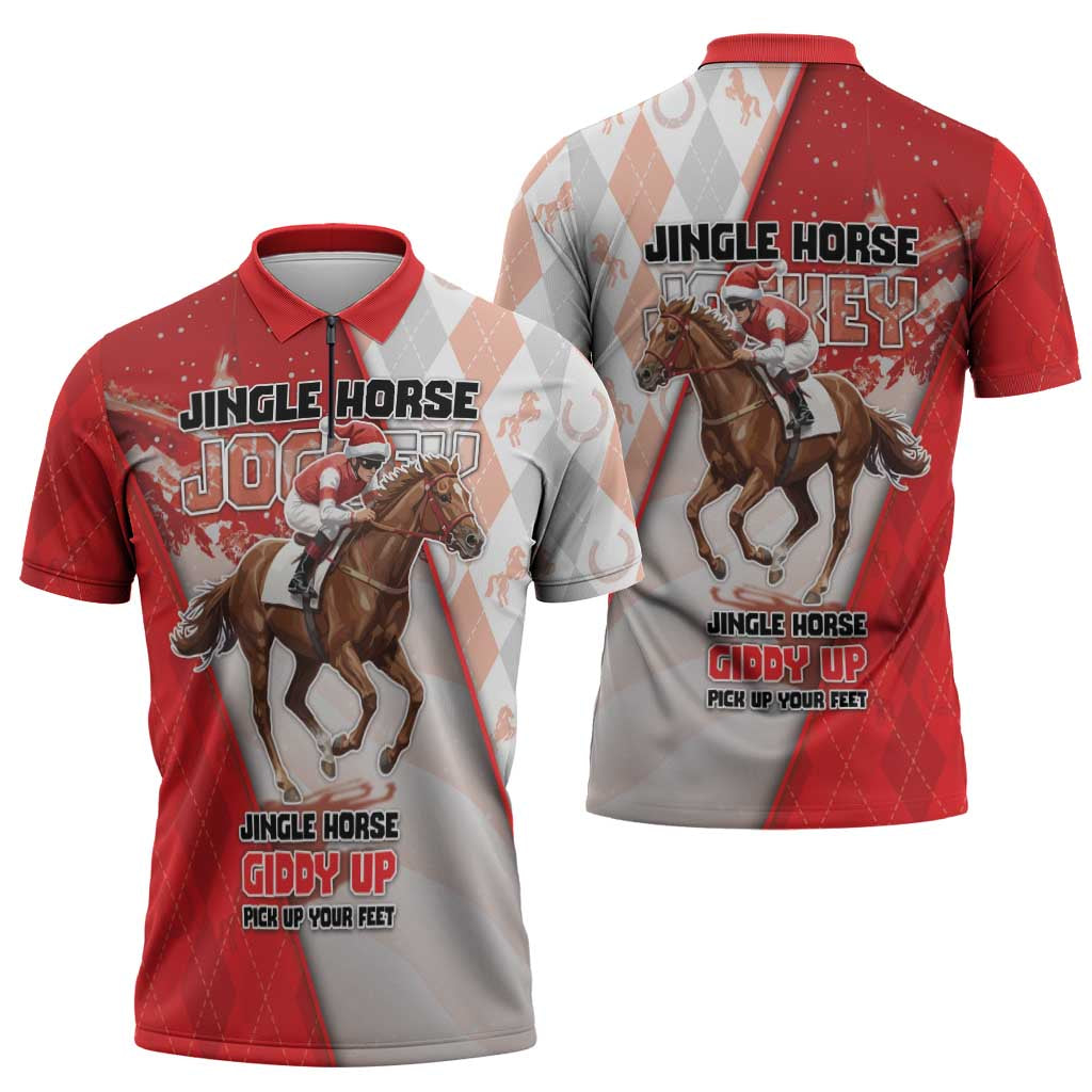 Horse Racing Christmas Zipper Polo Shirt Giddy Up Pick Up Your Feet - Wonder Print Shop