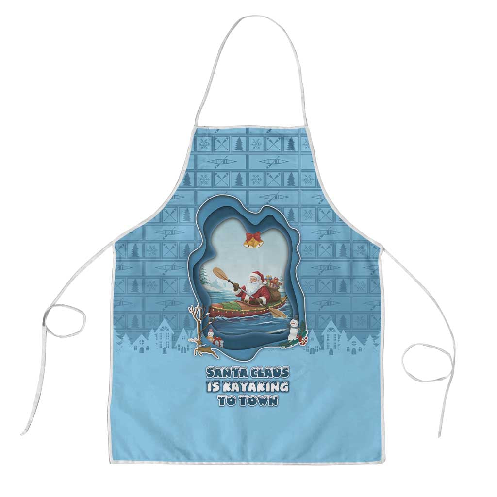 Santa Claus Is Kayaking To Town Apron Merry Christmas - Wonder Print Shop