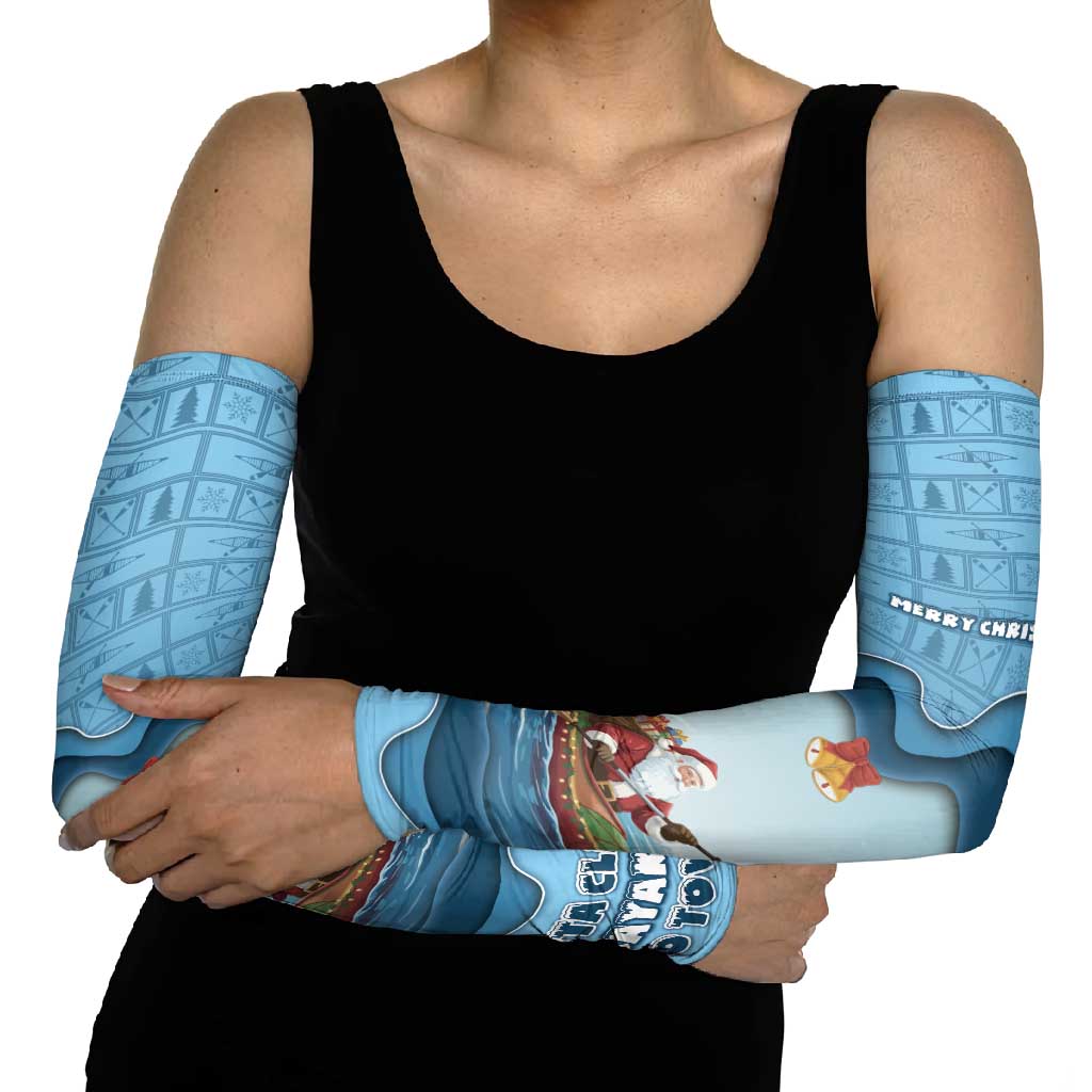 Santa Claus Is Kayaking To Town Arm Sleeves Merry Christmas - Wonder Print Shop