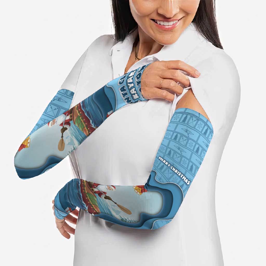 Santa Claus Is Kayaking To Town Arm Sleeves Merry Christmas - Wonder Print Shop