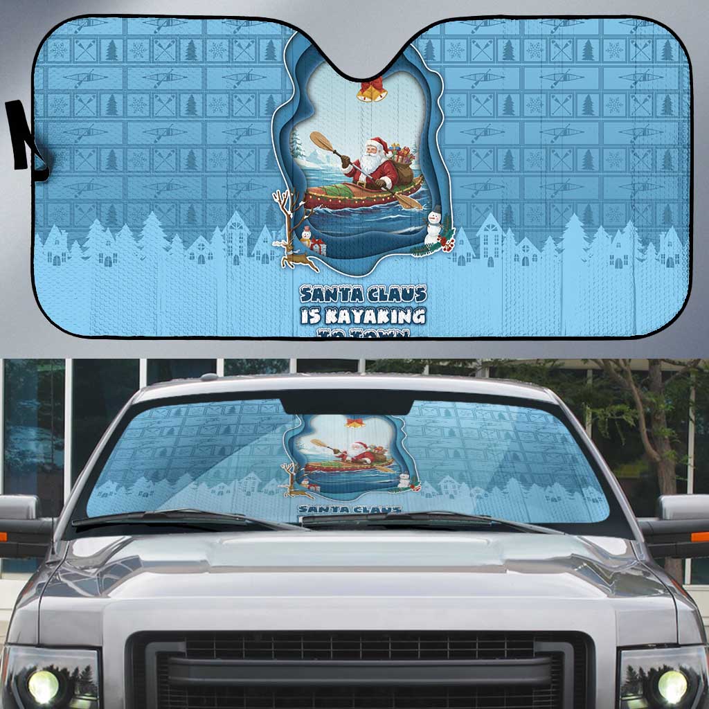 Santa Claus Is Kayaking To Town Auto Sun Shade Merry Christmas - Wonder Print Shop