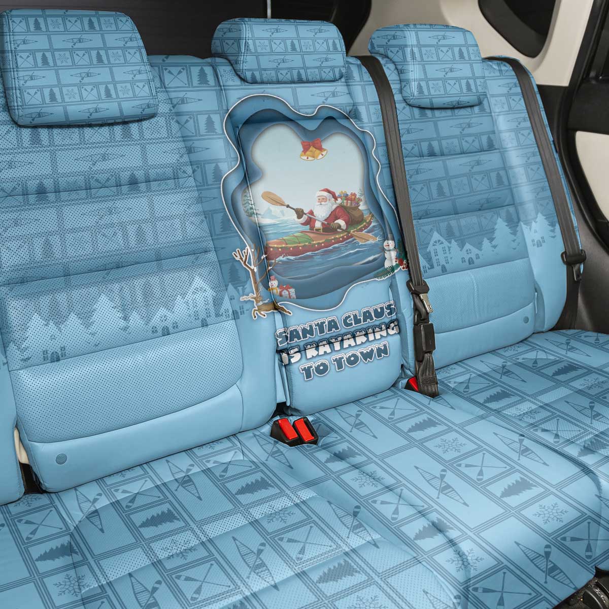 Santa Claus Is Kayaking To Town Back Car Seat Cover Merry Christmas - Wonder Print Shop