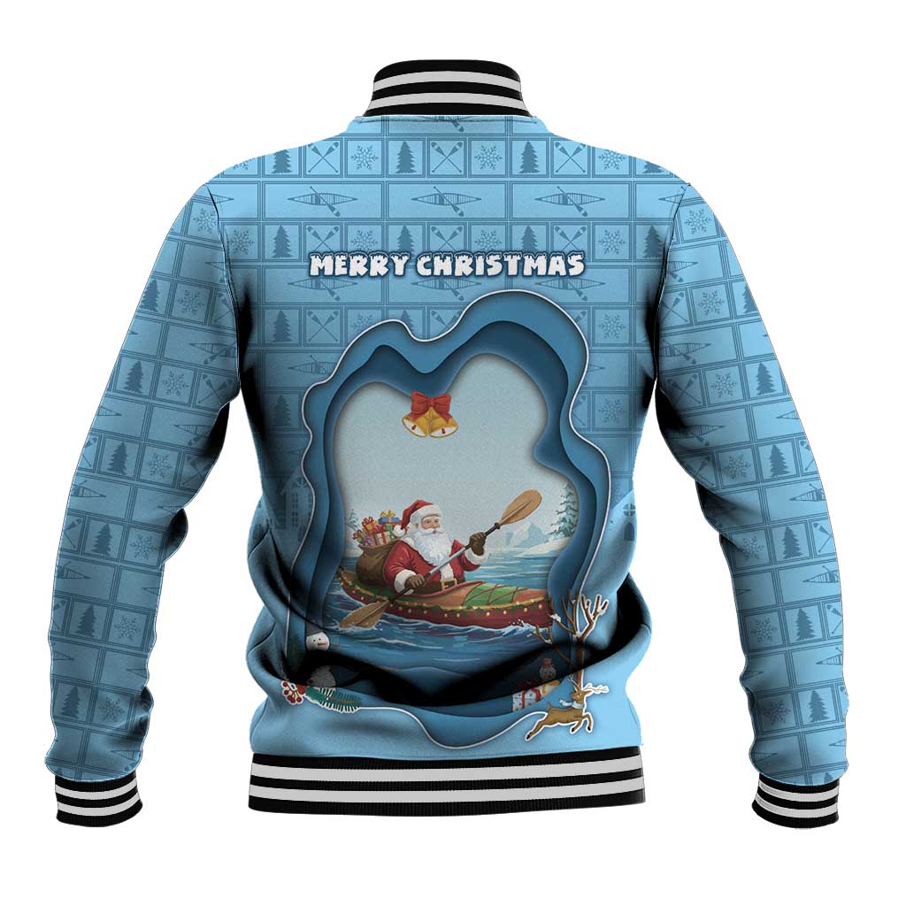 Santa Claus Is Kayaking To Town Baseball Jacket Merry Christmas - Wonder Print Shop