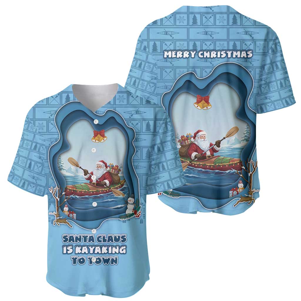 Santa Claus Is Kayaking To Town Baseball Jersey Merry Christmas - Wonder Print Shop