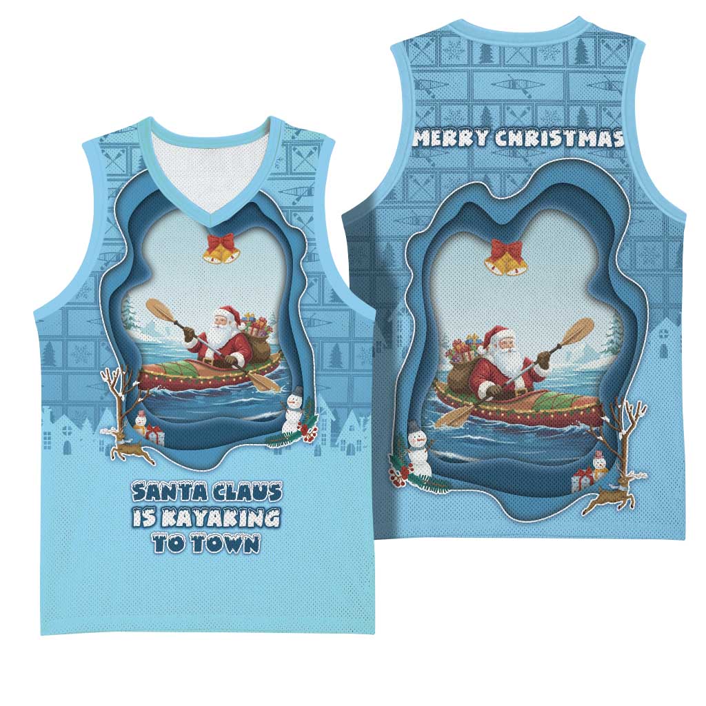 Santa Claus Is Kayaking To Town Basketball Jersey Merry Christmas - Wonder Print Shop