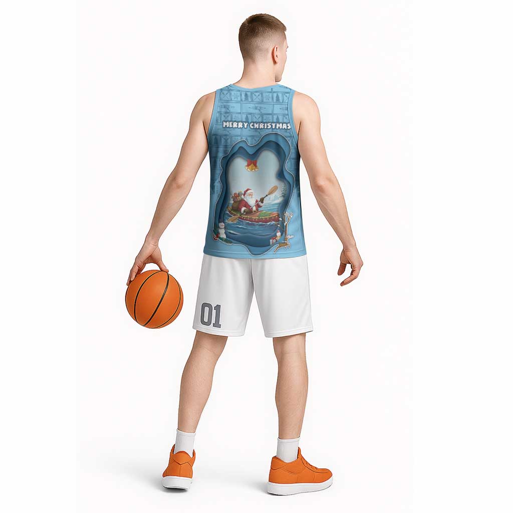 Santa Claus Is Kayaking To Town Basketball Jersey Merry Christmas - Wonder Print Shop