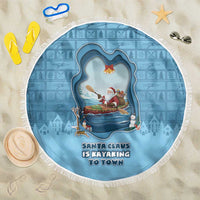 Santa Claus Is Kayaking To Town Beach Blanket Merry Christmas - Wonder Print Shop