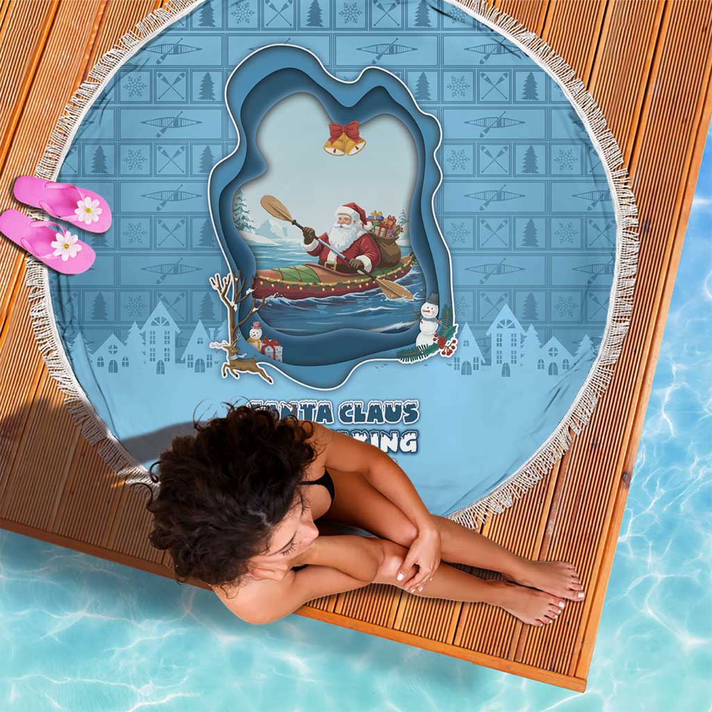 Santa Claus Is Kayaking To Town Beach Blanket Merry Christmas - Wonder Print Shop