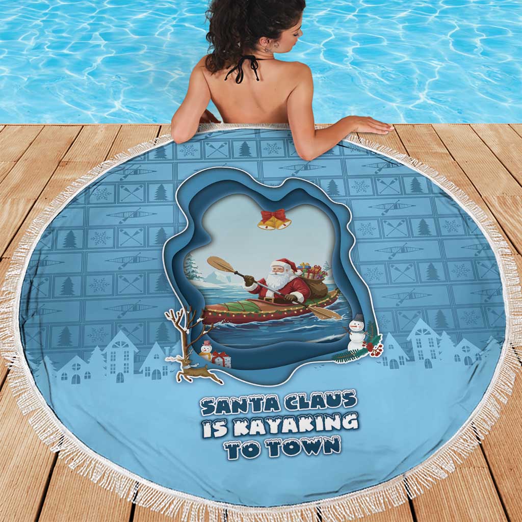 Santa Claus Is Kayaking To Town Beach Blanket Merry Christmas - Wonder Print Shop