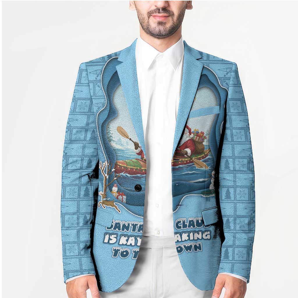 Santa Claus Is Kayaking To Town Blazer Merry Christmas - Wonder Print Shop