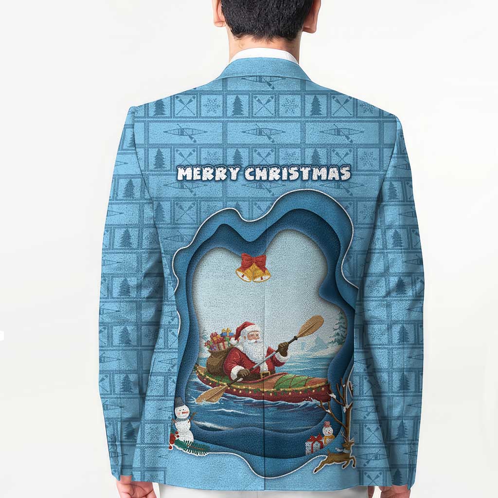 Santa Claus Is Kayaking To Town Blazer Merry Christmas - Wonder Print Shop